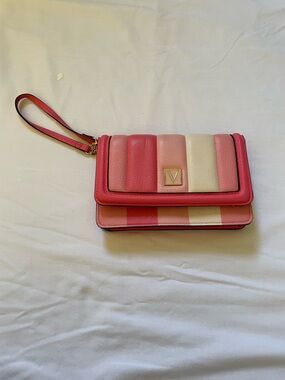 Victoria Secret. Striped Pink Wristlet Wallet - V Logo